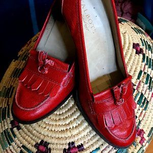 VTG Talbots Fringe Leather Penny Pumps CHERRY RED